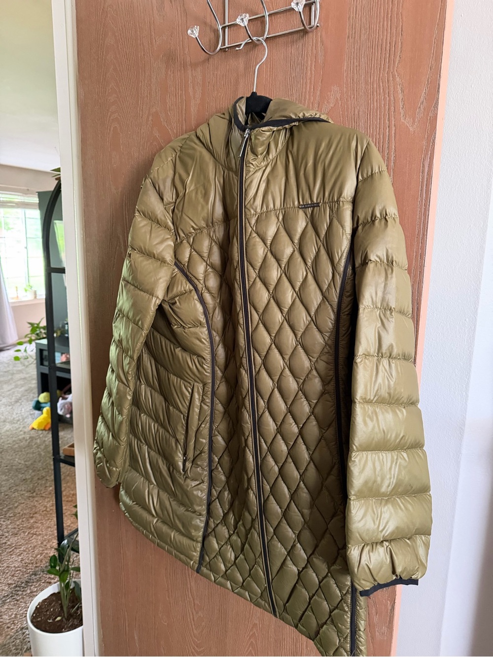 Women’s Olive Quilted Puffer Jacket with Hood